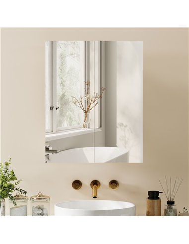 HOMCOM Wall Mounted Bathroom Mirror Storage Cabinet w/ Door Adjustable Shelf, White