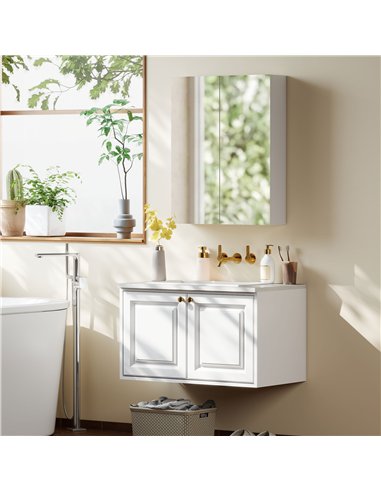 HOMCOM Wall Mounted Bathroom Mirror Storage Cabinet w/ Door Adjustable Shelf, White