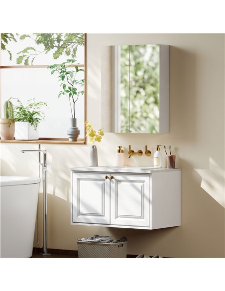 HOMCOM Wall Mounted Bathroom Mirror Storage Cabinet w/ Door Adjustable Shelf, White - pic 197277 | FastDaddyshop