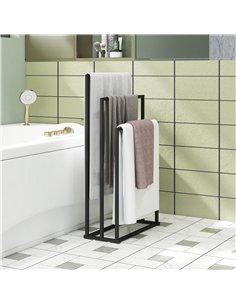 HOMCOM Freestanding Towel Rack, Steel Towel Rail Holder with 3 Bars, Black 2