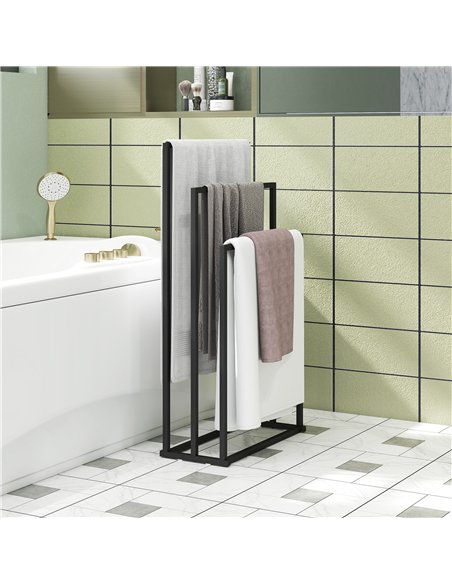 HOMCOM Freestanding Towel Rack, Steel Towel Rail Holder with 3 Bars, Black - pic 197279 | FastDaddyshop