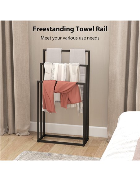 HOMCOM Freestanding Towel Rack, Steel Towel Rail Holder with 3 Bars, Black - pic 197281 | FastDaddyshop