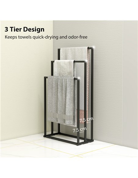 HOMCOM Freestanding Towel Rack, Steel Towel Rail Holder with 3 Bars, Black - pic 197282 | FastDaddyshop