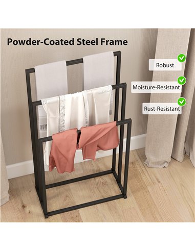 HOMCOM Freestanding Towel Rack, Steel Towel Rail Holder with 3 Bars, Black