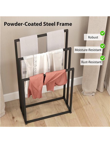 HOMCOM Freestanding Towel Rack, Steel Towel Rail Holder with 3 Bars, Black - pic 197283 | FastDaddyshop