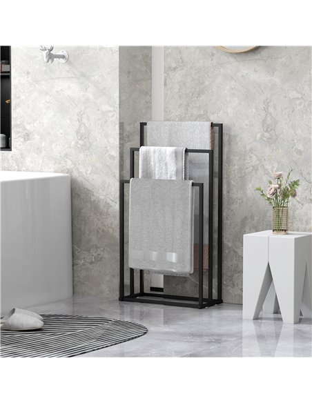 HOMCOM Freestanding Towel Rack, Steel Towel Rail Holder with 3 Bars, Black - pic 197284 | FastDaddyshop