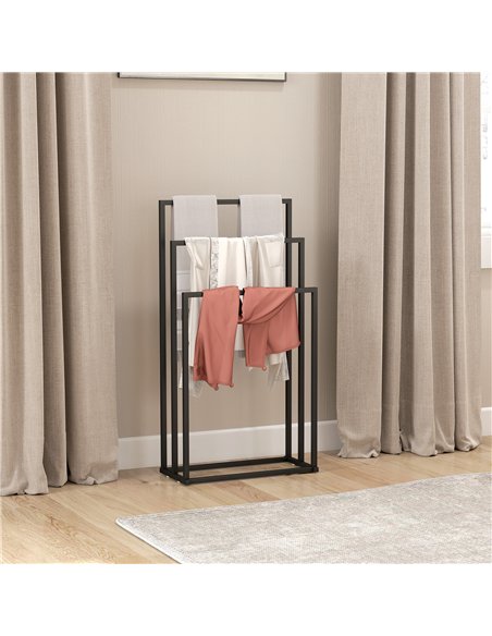 HOMCOM Freestanding Towel Rack, Steel Towel Rail Holder with 3 Bars, Black - pic 197285 | FastDaddyshop
