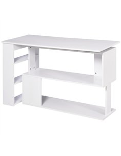 HOMCOM Corner Computer Desk, L Shaped Desk with 360° Rotating Bookshelf, 120L x 110W x 74.5H cm, White
