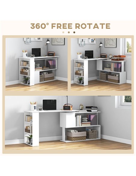 HOMCOM Corner Computer Desk, L Shaped Desk with 360° Rotating Bookshelf, 120L x 110W x 74.5H cm, White - pic 197291 | FastDaddyshop