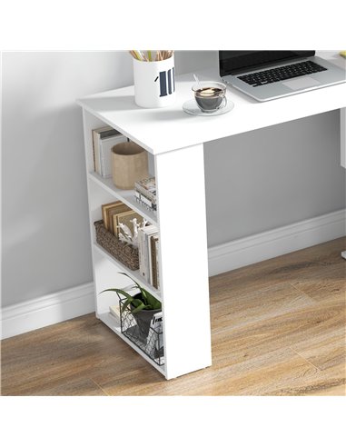 HOMCOM Corner Computer Desk, L Shaped Desk with 360° Rotating Bookshelf, 120L x 110W x 74.5H cm, White