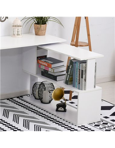 HOMCOM Corner Computer Desk, L Shaped Desk with 360° Rotating Bookshelf, 120L x 110W x 74.5H cm, White