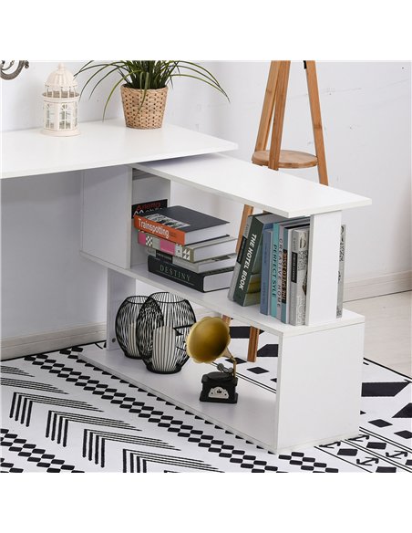 HOMCOM Corner Computer Desk, L Shaped Desk with 360° Rotating Bookshelf, 120L x 110W x 74.5H cm, White - pic 197294 | FastDaddyshop