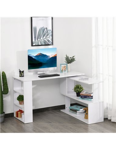 HOMCOM Corner Computer Desk, L Shaped Desk with 360° Rotating Bookshelf, 120L x 110W x 74.5H cm, White