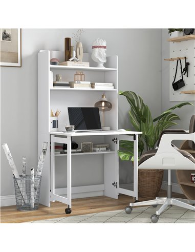 HOMCOM Foldable Desktop, Computer Desk with Storage Shelves, 80 x 69 x 155 cm, White