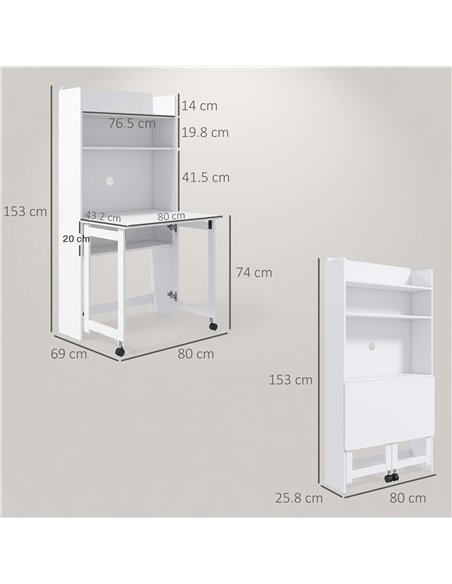 HOMCOM Foldable Desktop, Computer Desk with Storage Shelves, 80 x 69 x 155 cm, White - pic 197298 | FastDaddyshop
