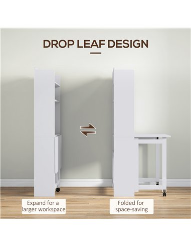 HOMCOM Foldable Desktop, Computer Desk with Storage Shelves, 80 x 69 x 155 cm, White