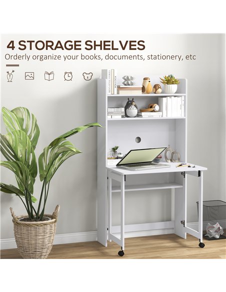 HOMCOM Foldable Desktop, Computer Desk with Storage Shelves, 80 x 69 x 155 cm, White - pic 197300 | FastDaddyshop