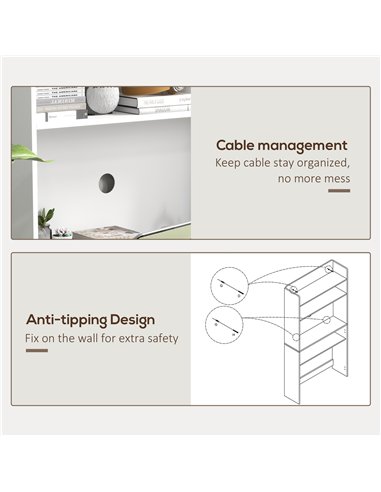 HOMCOM Foldable Desktop, Computer Desk with Storage Shelves, 80 x 69 x 155 cm, White