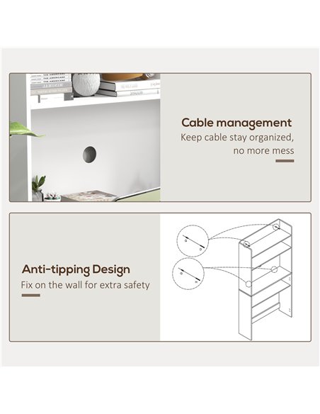 HOMCOM Foldable Desktop, Computer Desk with Storage Shelves, 80 x 69 x 155 cm, White - pic 197302 | FastDaddyshop
