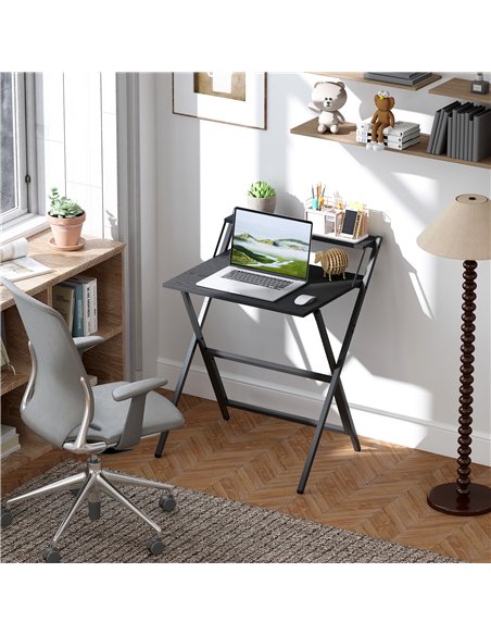 HOMCOM 70 cm Folding Computer Desk with Monitor Shelf - Black - pic 197306 | FastDaddyshop