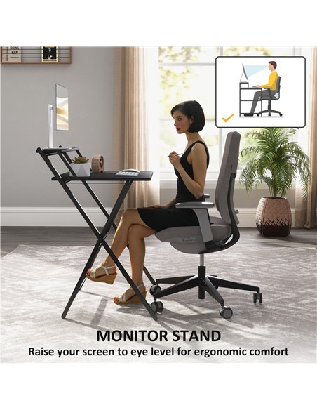 HOMCOM 70 cm Folding Computer Desk with Monitor Shelf - Black - pic 197309 | FastDaddyshop