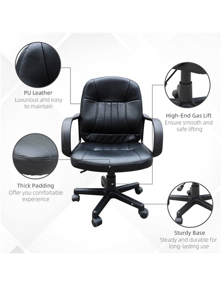 HOMCOM Swivel Executive Office Chair PU Leather Computer Desk Chair Office Furniture Gaming Seater - Black - pic 19731 | FastDaddyshop