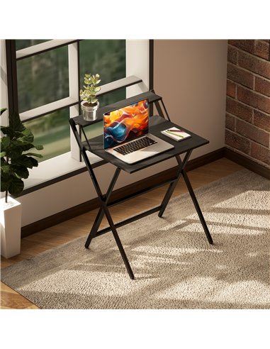 HOMCOM 70 cm Folding Computer Desk with Monitor Shelf - Black