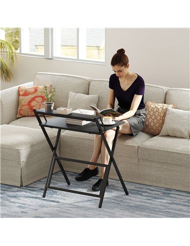 HOMCOM 70 cm Folding Computer Desk with Monitor Shelf - Black