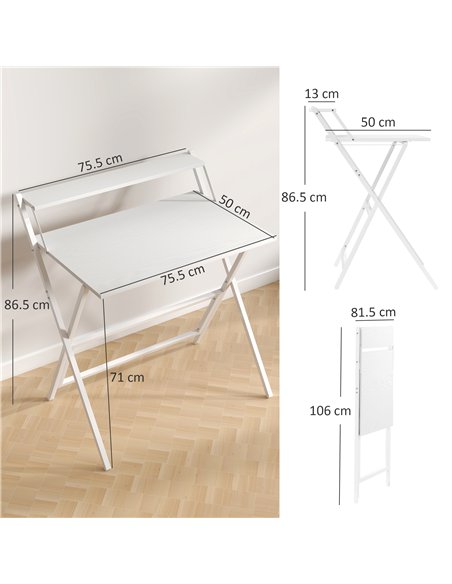 HOMCOM 81.5 cm Folding Computer Desk with Monitor Shelf - White - pic 197316 | FastDaddyshop