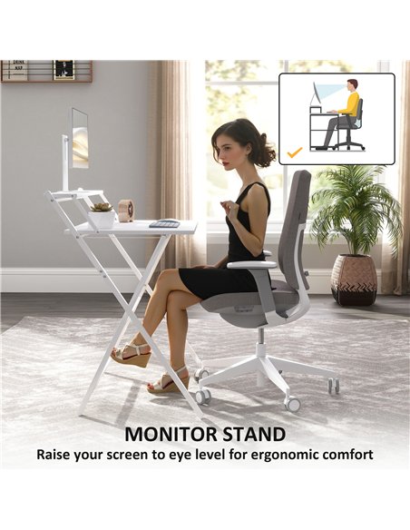 HOMCOM 81.5 cm Folding Computer Desk with Monitor Shelf - White - pic 197318 | FastDaddyshop