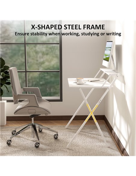 HOMCOM 81.5 cm Folding Computer Desk with Monitor Shelf - White - pic 197319 | FastDaddyshop