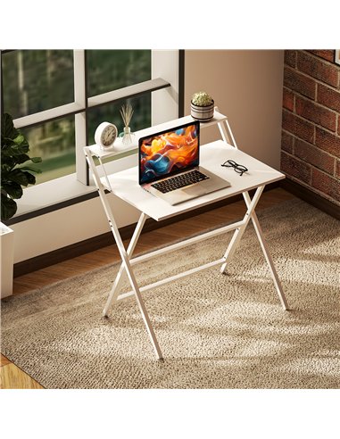 HOMCOM 81.5 cm Folding Computer Desk with Monitor Shelf - White