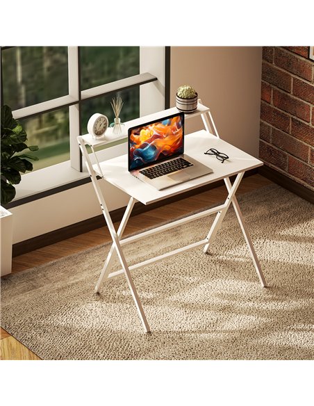 HOMCOM 81.5 cm Folding Computer Desk with Monitor Shelf - White - pic 197321 | FastDaddyshop