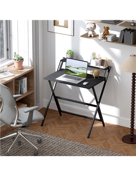 HOMCOM 81.5 cm Folding Computer Desk with Monitor Shelf - Black - pic 197324 | FastDaddyshop