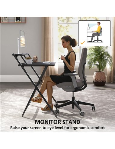 HOMCOM 81.5 cm Folding Computer Desk with Monitor Shelf - Black