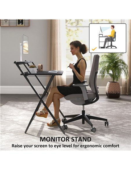 HOMCOM 81.5 cm Folding Computer Desk with Monitor Shelf - Black - pic 197327 | FastDaddyshop