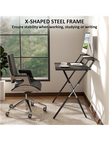 HOMCOM 81.5 cm Folding Computer Desk with Monitor Shelf - Black