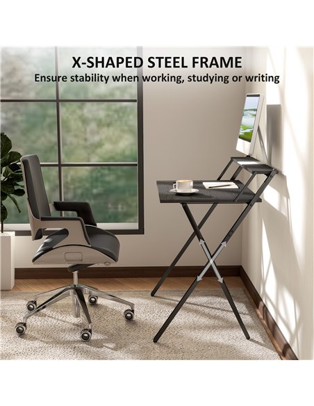 HOMCOM 81.5 cm Folding Computer Desk with Monitor Shelf - Black - pic 197328 | FastDaddyshop
