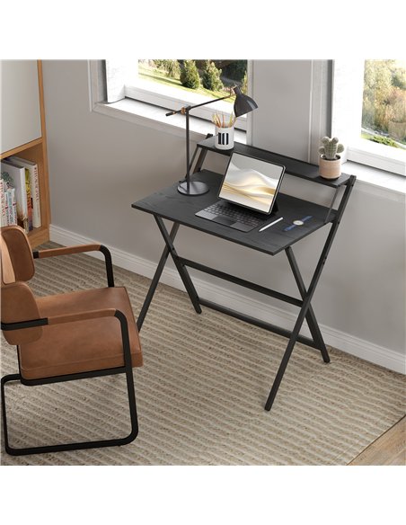HOMCOM 81.5 cm Folding Computer Desk with Monitor Shelf - Black - pic 197329 | FastDaddyshop