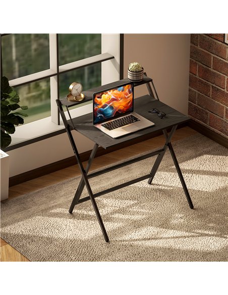 HOMCOM 81.5 cm Folding Computer Desk with Monitor Shelf - Black - pic 197330 | FastDaddyshop
