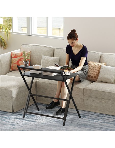 HOMCOM 81.5 cm Folding Computer Desk with Monitor Shelf - Black - pic 197331 | FastDaddyshop