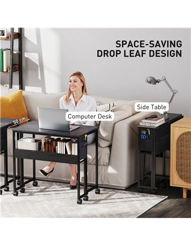 HOMCOM 80 cm Drop Leaf Writing Work Desk - Black