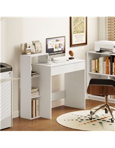 HOMCOM Desk with Storage, Computer Desk with 3 Open Shelves and Drawer, Workstation, Computer Table, White 2