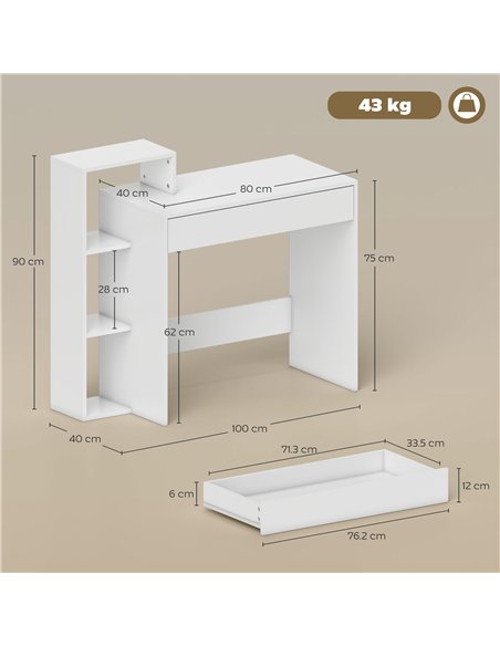 HOMCOM Desk with Storage, Computer Desk with 3 Open Shelves and Drawer, Workstation, Computer Table, White - pic 197343 | FastDaddyshop