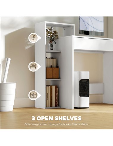 HOMCOM Desk with Storage, Computer Desk with 3 Open Shelves and Drawer, Workstation, Computer Table, White