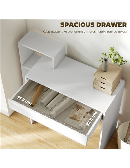 HOMCOM Desk with Storage, Computer Desk with 3 Open Shelves and Drawer, Workstation, Computer Table, White - pic 197345 | FastDaddyshop
