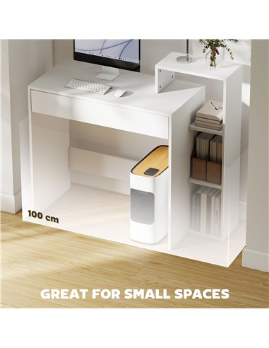 HOMCOM Desk with Storage, Computer Desk with 3 Open Shelves and Drawer, Workstation, Computer Table, White