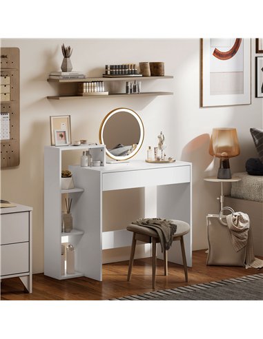 HOMCOM Desk with Storage, Computer Desk with 3 Open Shelves and Drawer, Workstation, Computer Table, White