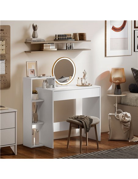 HOMCOM Desk with Storage, Computer Desk with 3 Open Shelves and Drawer, Workstation, Computer Table, White - pic 197347 | FastDaddyshop
