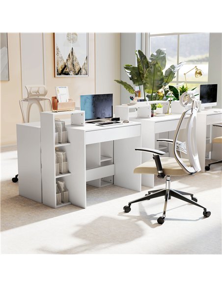 HOMCOM Desk with Storage, Computer Desk with 3 Open Shelves and Drawer, Workstation, Computer Table, White - pic 197348 | FastDaddyshop
